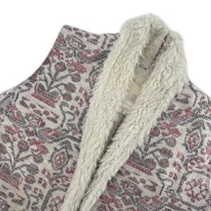 Hei Hei Floral Jacquard Faux Fur Lined‎ Vest Boho Chic Draped Front Size L